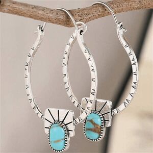 Western Turquoise Hoop Dangle Earrings